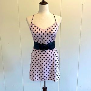 H&M Pink & Black PolkaDot Dress/ S: 6/ V Neck/ Good Condition/Previously Owned